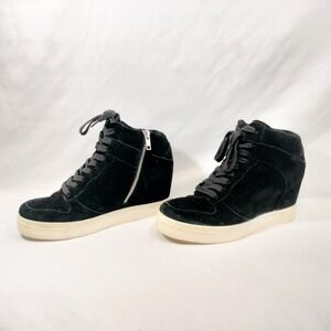 Steve Madden Noah Black Wedge Sneakers; Suede High Top Side Zip